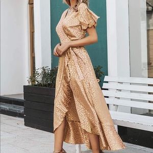Champagne Leopard Wrap Maxi Dress